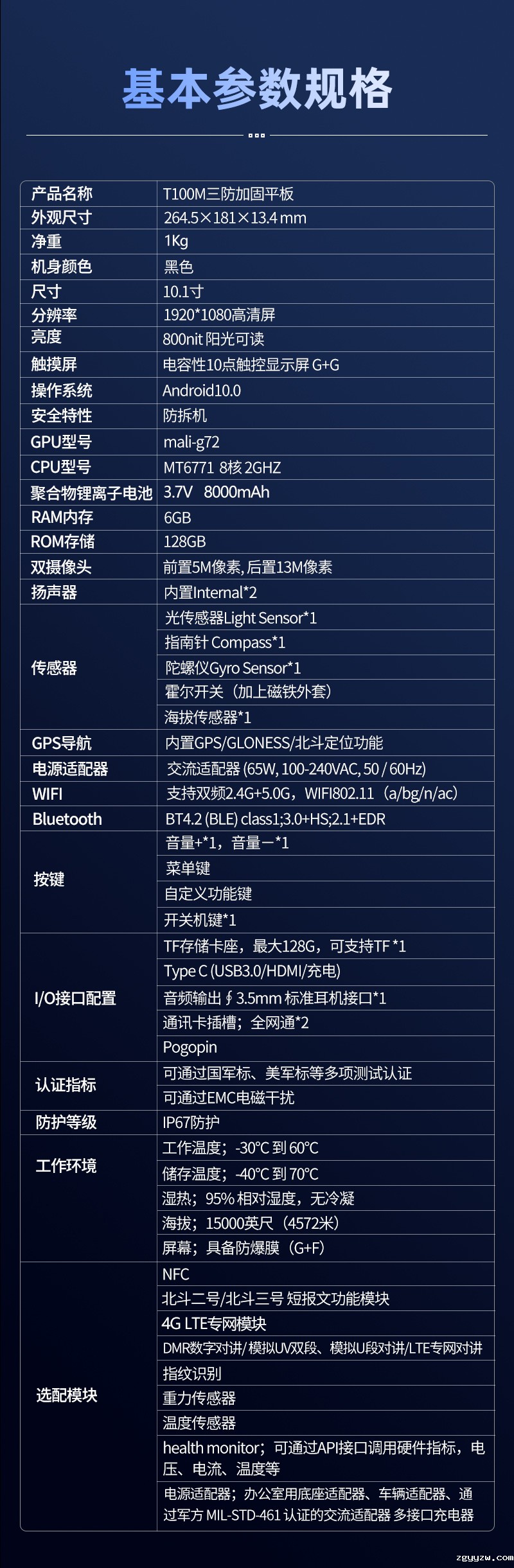 10寸手持工业平板电脑参数